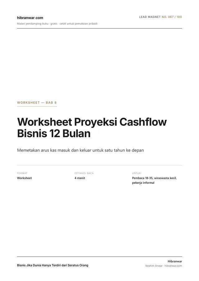 Worksheet Proyeksi Cashflow Bisnis 12 Bulan