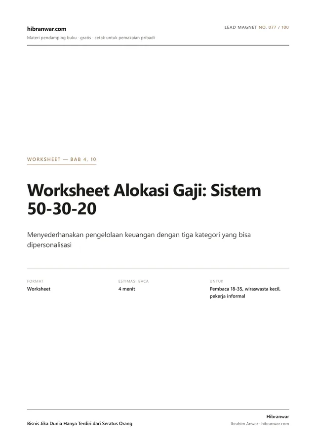 Worksheet Alokasi Gaji: Sistem 50-30-20