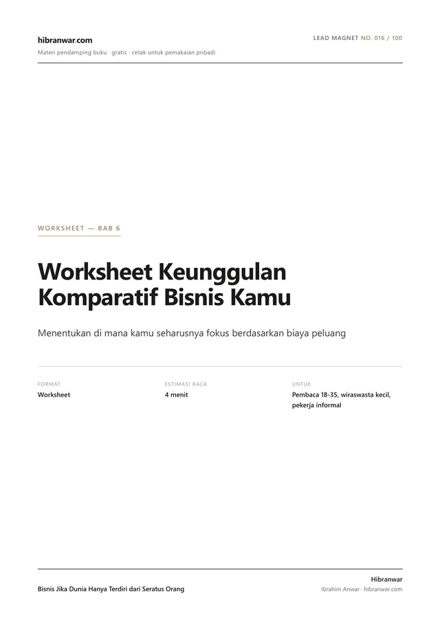 Worksheet Keunggulan Komparatif Bisnis Kamu
