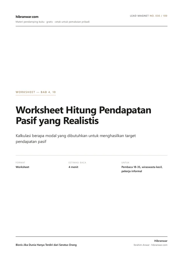Worksheet Hitung Pendapatan Pasif yang Realistis