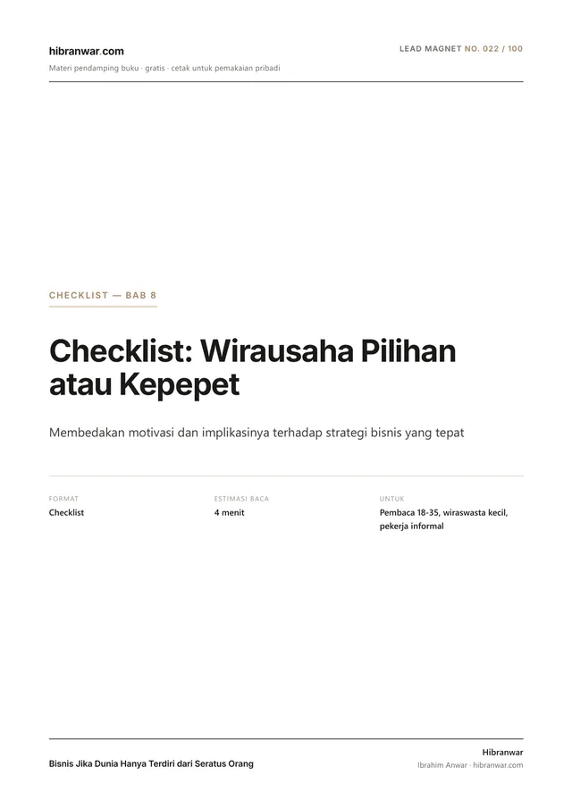 Checklist: Wirausaha Pilihan atau Kepepet